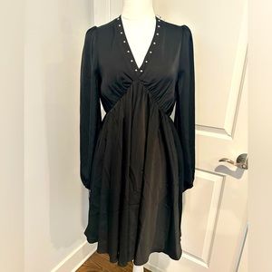 Black long sleeve silk dress